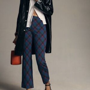 Anthropologie Blue and Red Plaid Cropped Pants